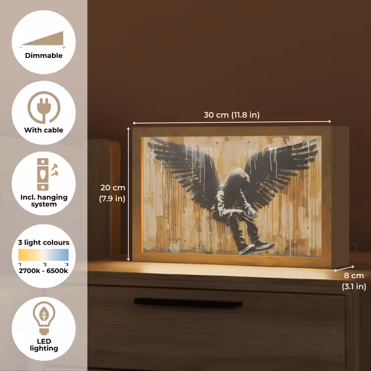 Graffiti - Kunst - Vleugels - Street art - Banksy Style Light Box met kabel (Tafellamp) klein -USP_EN
