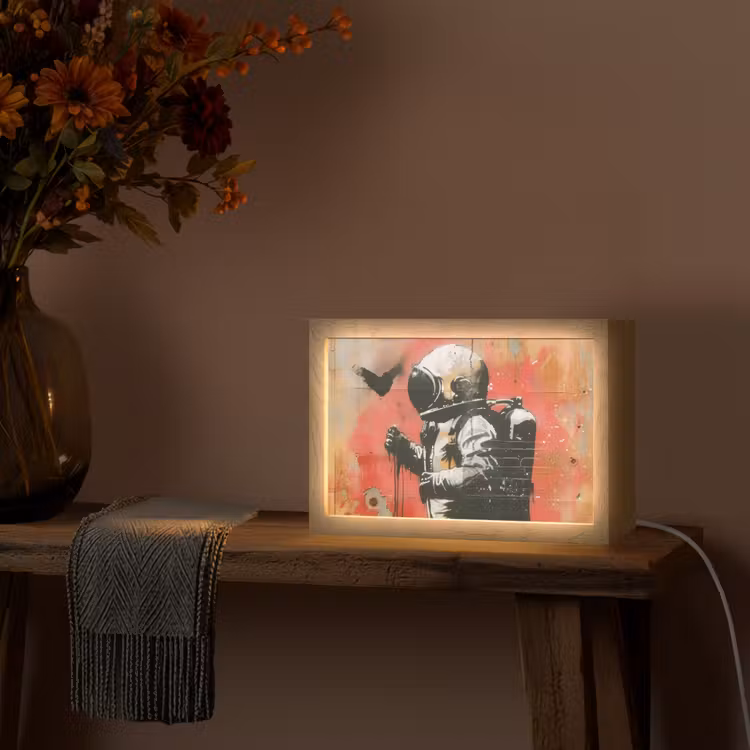 Graffiti - Astronaut - Street art - Ruimte Light Box met kabel (Tafellamp) klein -sfeer4
