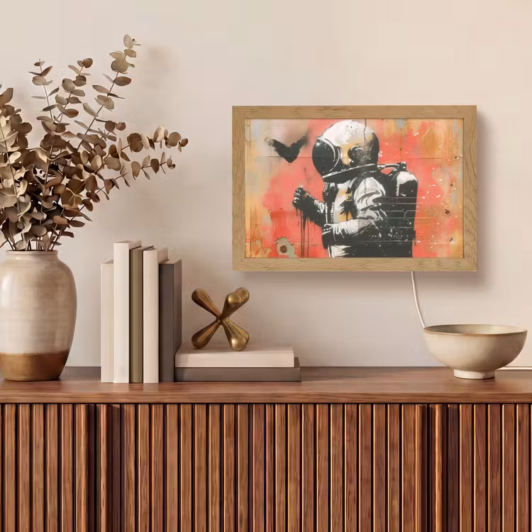 Graffiti - Astronaut - Street art - Ruimte Light Box met kabel (Tafellamp) klein -sfeer2