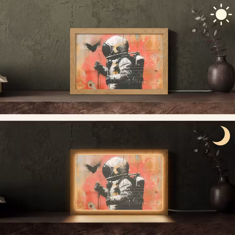 Graffiti - Astronaut - Street art - Ruimte Light Box met kabel (Tafellamp) klein -sfeer3