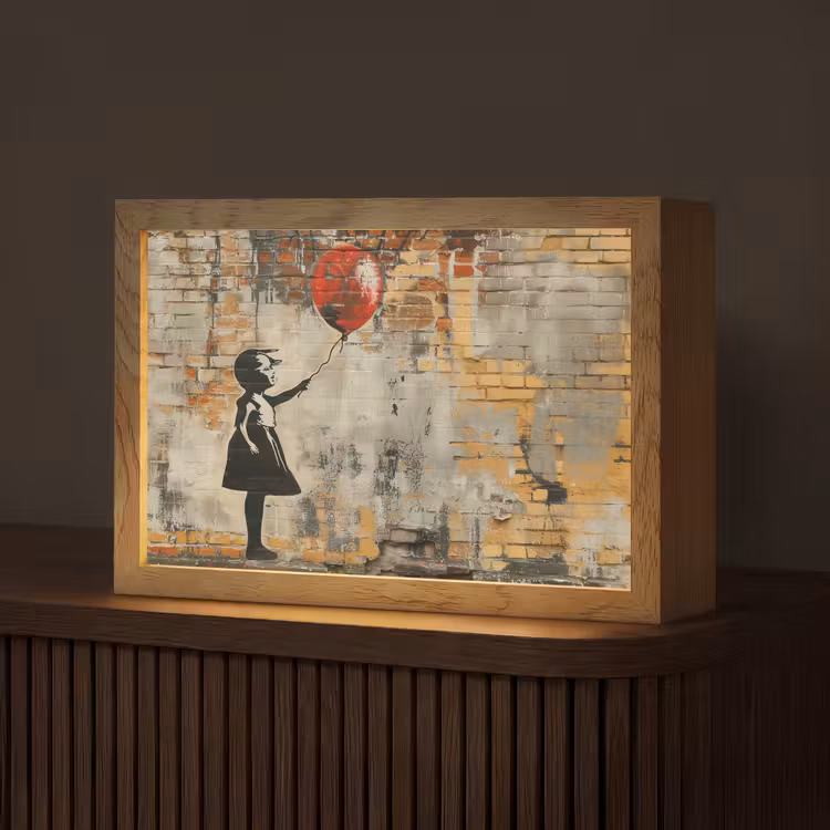 Graffiti - Banksy Style - Meisje met ballon Light Box met kabel (Tafellamp) klein -z3d_website