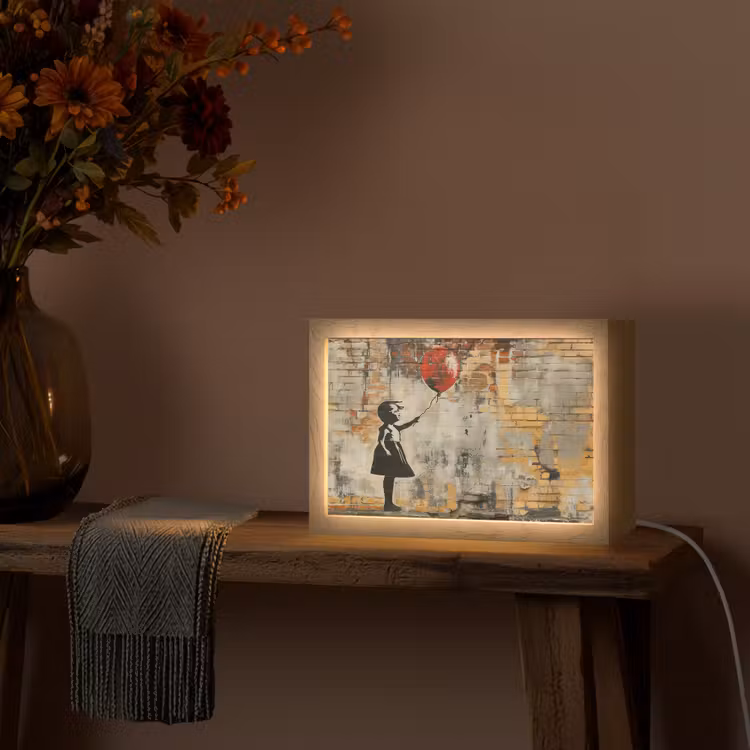 Graffiti - Banksy Style - Meisje met ballon Light Box met kabel (Tafellamp) klein -sfeer4