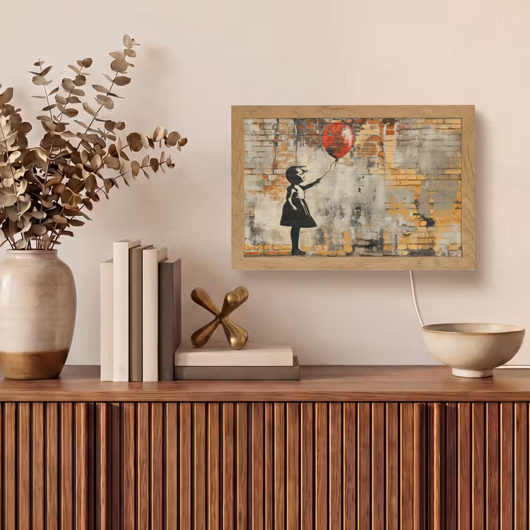 Graffiti - Banksy Style - Meisje met ballon Light Box met kabel (Tafellamp) klein -sfeer2