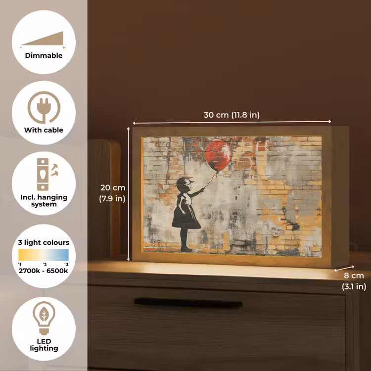 Graffiti - Banksy Style - Meisje met ballon Light Box met kabel (Tafellamp) klein -USP_EN