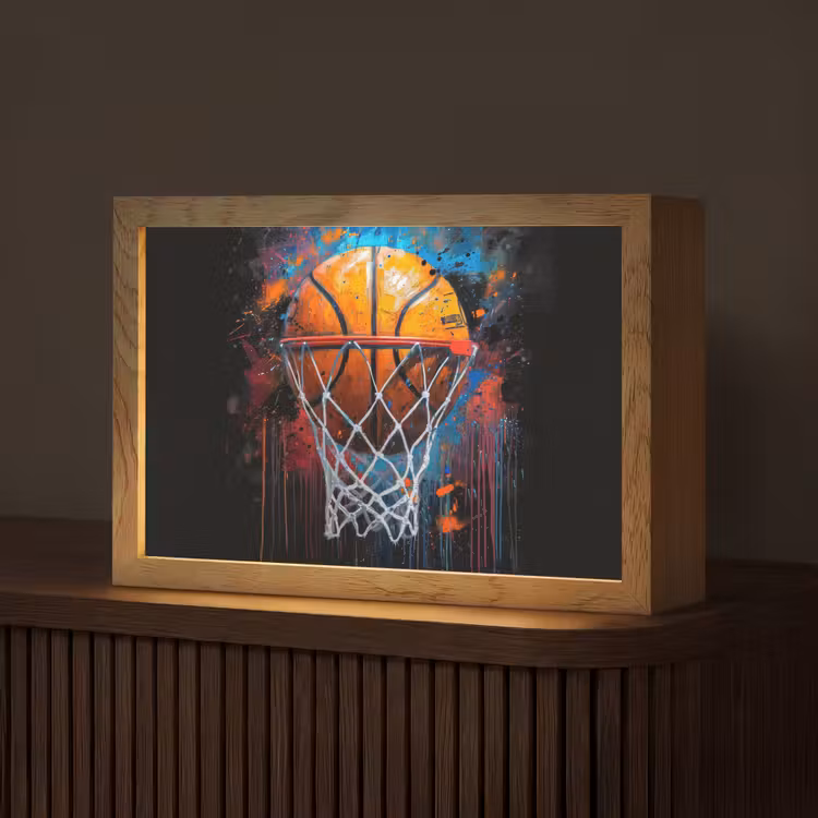 Graffiti - Basketbal - Sport - Zwart - Street art Light Box met kabel (Tafellamp) klein -z3d_website