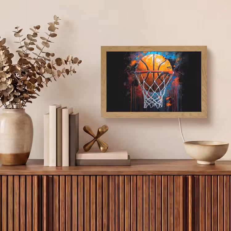 Graffiti - Basketbal - Sport - Zwart - Street art Light Box met kabel (Tafellamp) klein -sfeer2