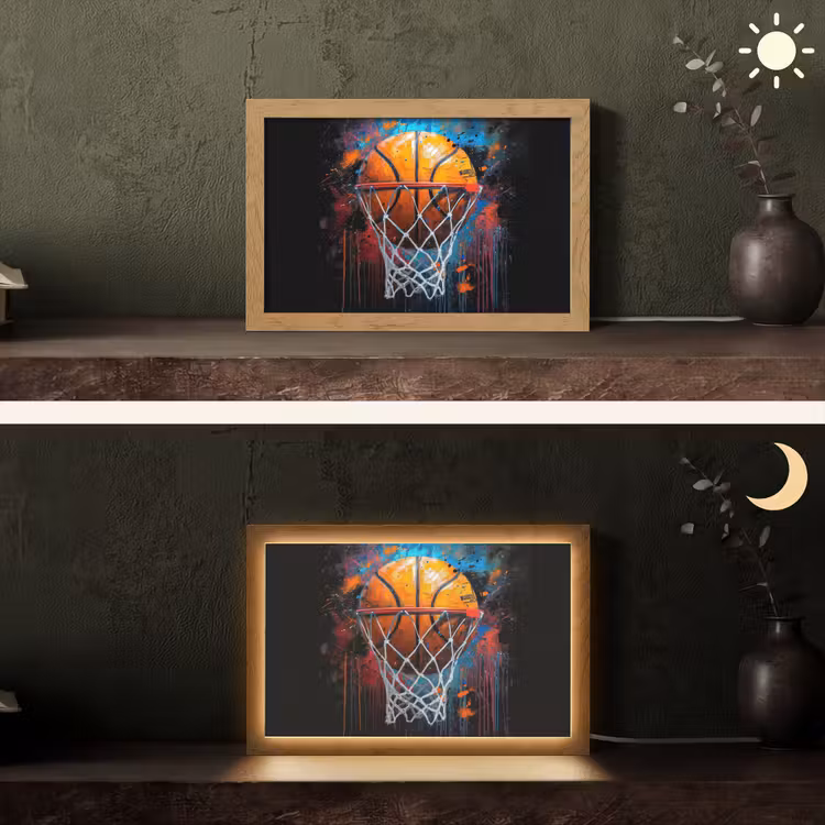 Graffiti - Basketbal - Sport - Zwart - Street art Light Box met kabel (Tafellamp) klein -sfeer3
