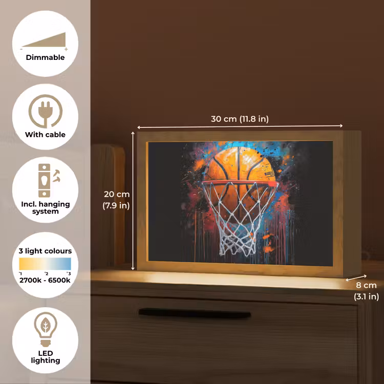 Graffiti - Basketbal - Sport - Zwart - Street art Light Box met kabel (Tafellamp) klein -USP_EN