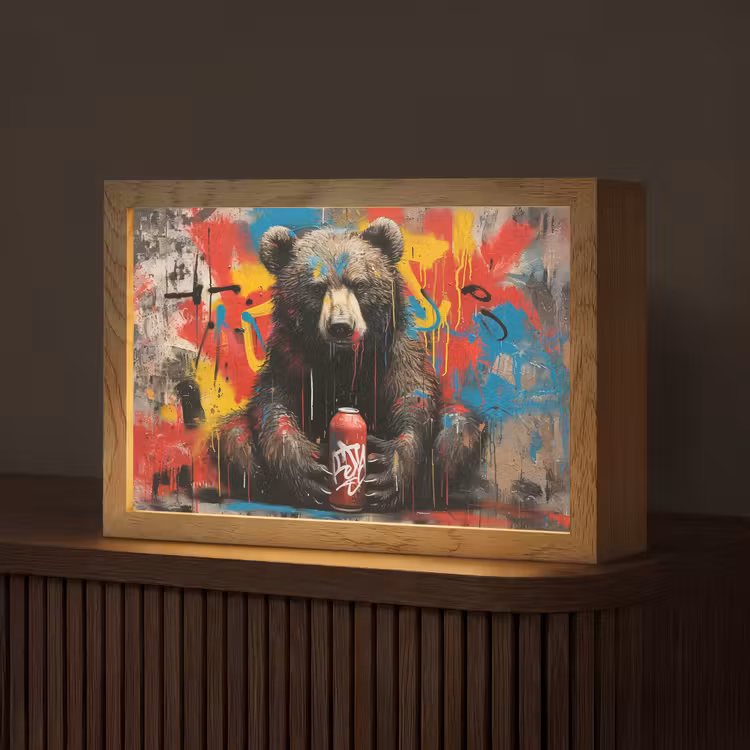 Graffiti - Beer - Dier - Muur - Street art Light Box met kabel (Tafellamp) klein -z3d_website