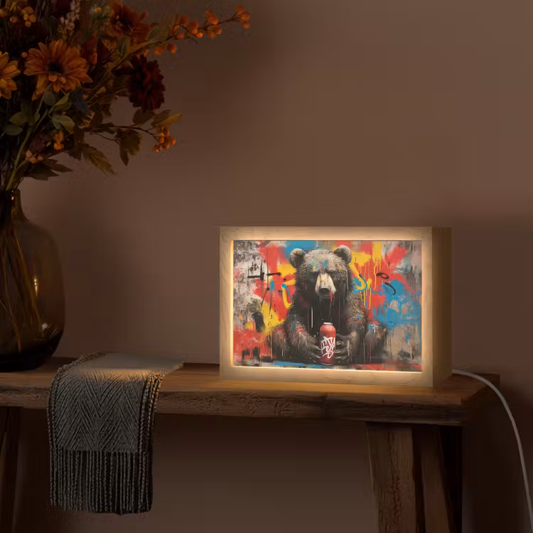Graffiti - Beer - Dier - Muur - Street art Light Box met kabel (Tafellamp) klein -sfeer4