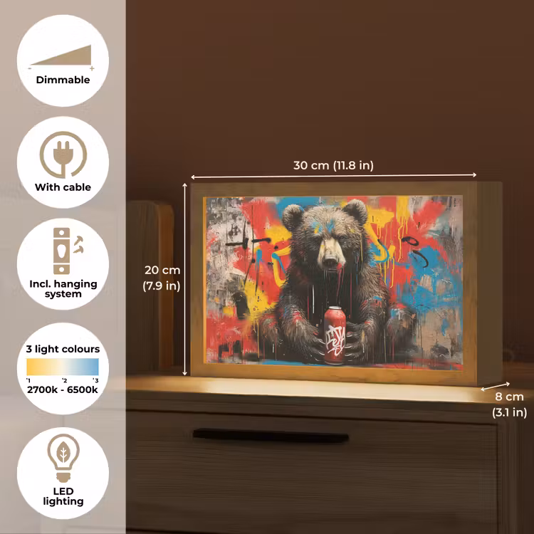 Graffiti - Beer - Dier - Muur - Street art Light Box met kabel (Tafellamp) klein -USP_EN