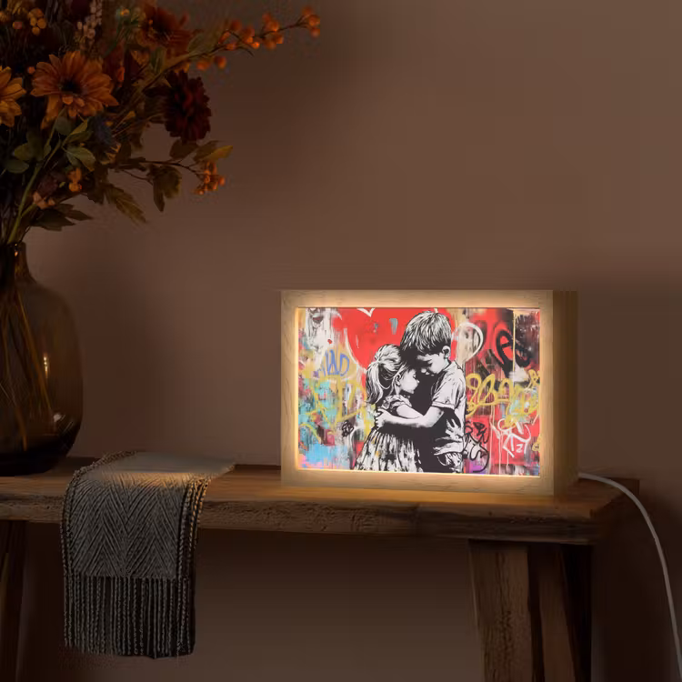 Graffiti - Zwart wit - Street art Light Box met kabel (Tafellamp) klein -sfeer4