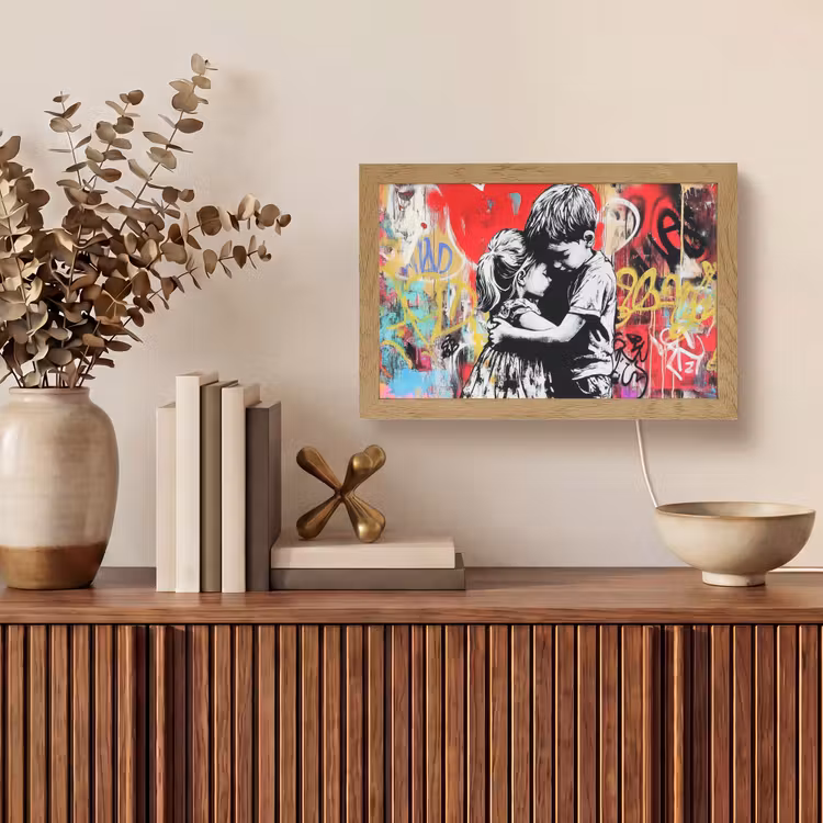 Graffiti - Zwart wit - Street art Light Box met kabel (Tafellamp) klein -sfeer2