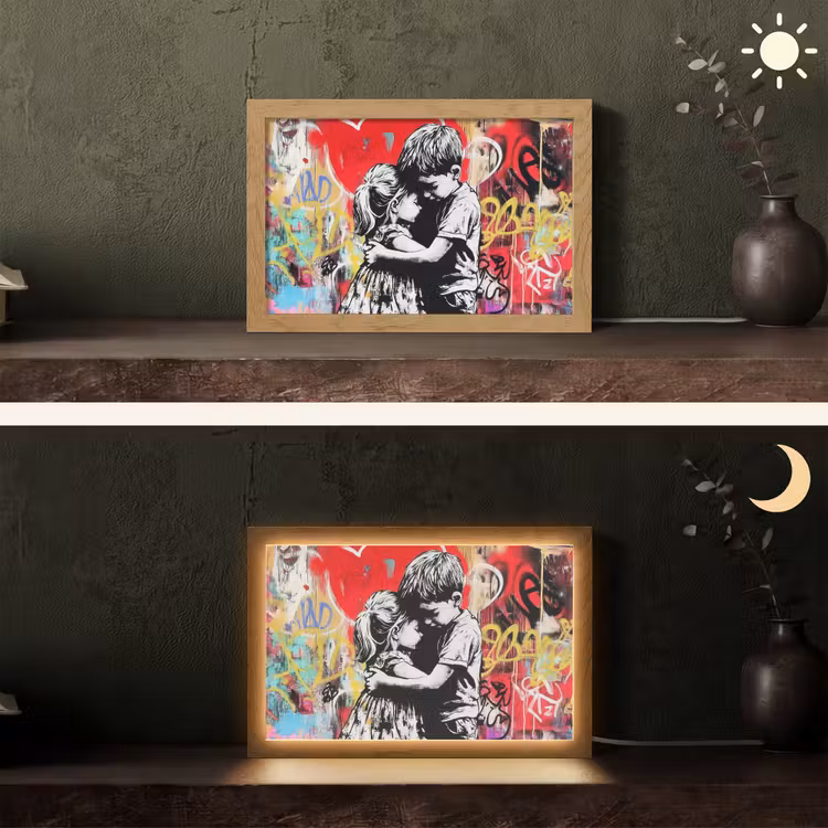 Graffiti - Zwart wit - Street art Light Box met kabel (Tafellamp) klein -sfeer3