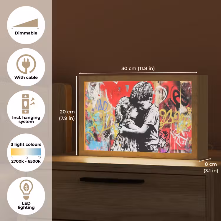 Graffiti - Zwart wit - Street art Light Box met kabel (Tafellamp) klein -USP_EN