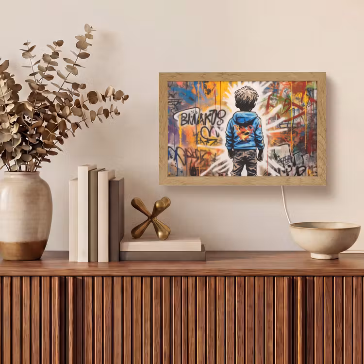 Graffiti - Jongen - Kleuren - Street Art Light Box met kabel (Tafellamp) klein -sfeer2