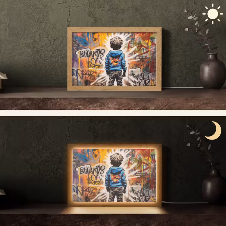 Graffiti - Jongen - Kleuren - Street Art Light Box met kabel (Tafellamp) klein -sfeer3