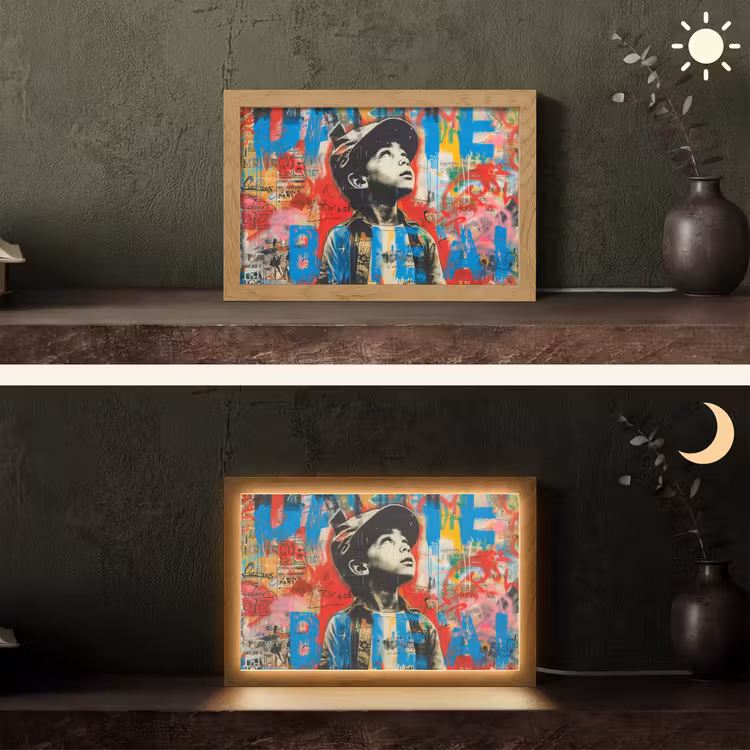 Graffiti - Jongen - Street art - Kleuren Light Box met kabel (Tafellamp) klein -sfeer3