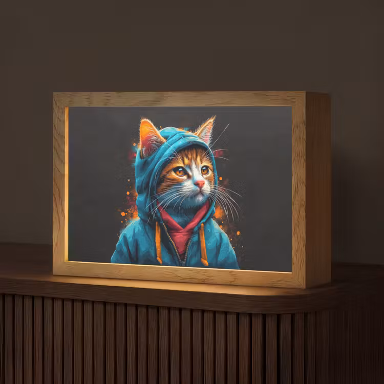Graffiti - Kat - Zwart - Jas - Street art Light Box met kabel (Tafellamp) klein -z3d_website