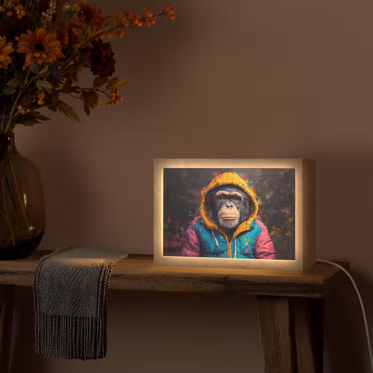 Graffiti - Chimpansee - Jas - Aap - Verf Light Box met kabel (Tafellamp) klein -sfeer4