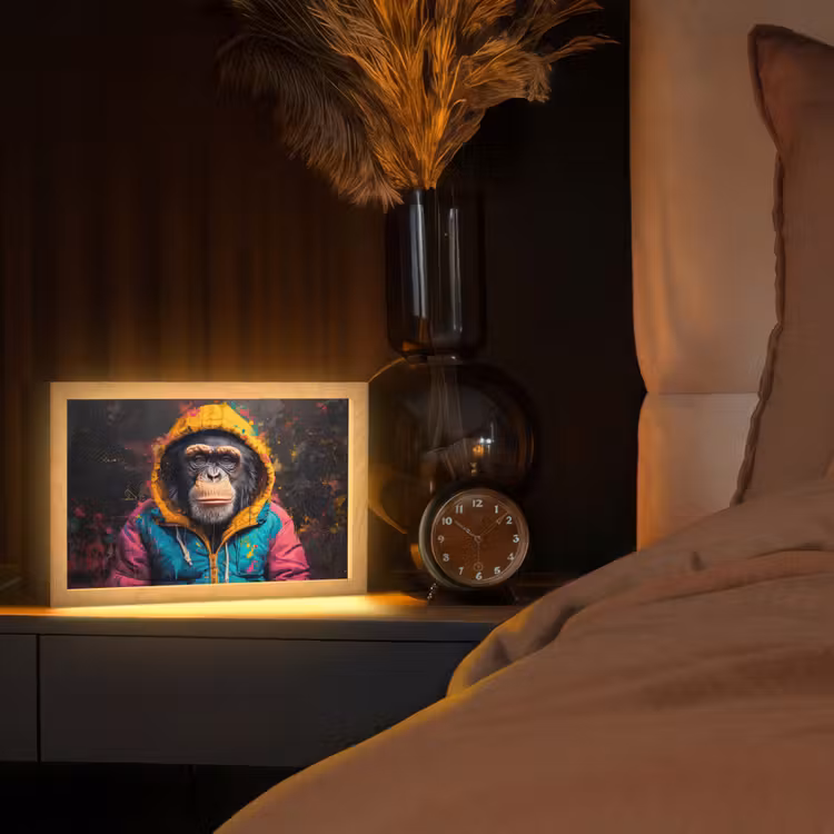 Graffiti - Chimpansee - Jas - Aap - Verf Light Box met kabel (Tafellamp) klein -sfeer1