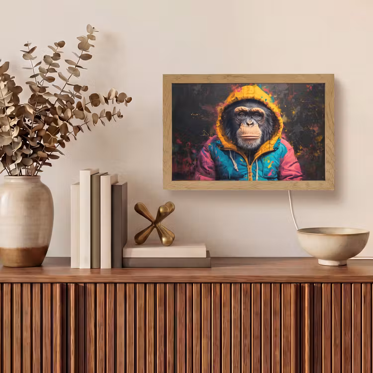 Graffiti - Chimpansee - Jas - Aap - Verf Light Box met kabel (Tafellamp) klein -sfeer2