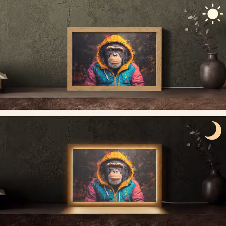 Graffiti - Chimpansee - Jas - Aap - Verf Light Box met kabel (Tafellamp) klein -sfeer3