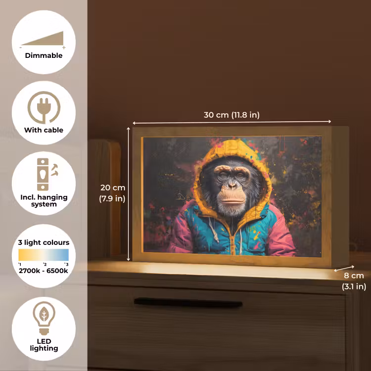 Graffiti - Chimpansee - Jas - Aap - Verf Light Box met kabel (Tafellamp) klein -USP_EN
