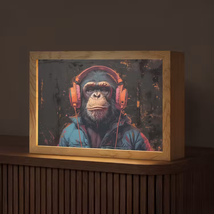 Graffiti - Chimpansee - Koptelefoon - Aap Light Box met kabel (Tafellamp) klein -z3d_website