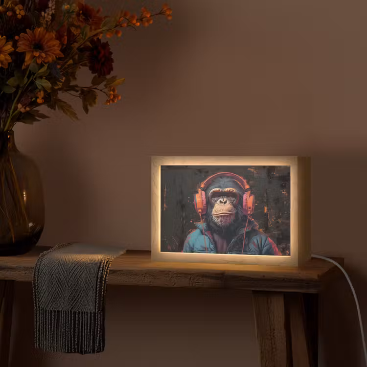 Graffiti - Chimpansee - Koptelefoon - Aap Light Box met kabel (Tafellamp) klein -sfeer4
