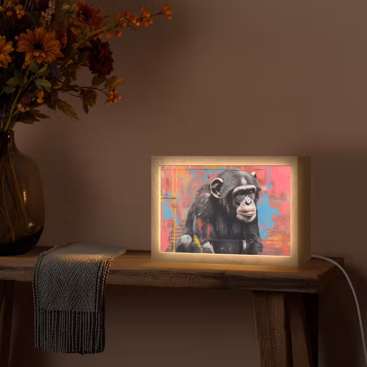 Graffiti - Chimpansee - Aap - Dieren - Street art Light Box met kabel (Tafellamp) klein -sfeer4