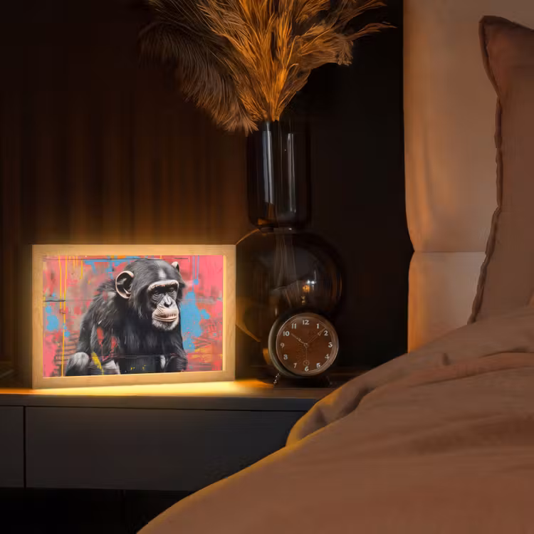 Graffiti - Chimpansee - Aap - Dieren - Street art Light Box met kabel (Tafellamp) klein -sfeer1