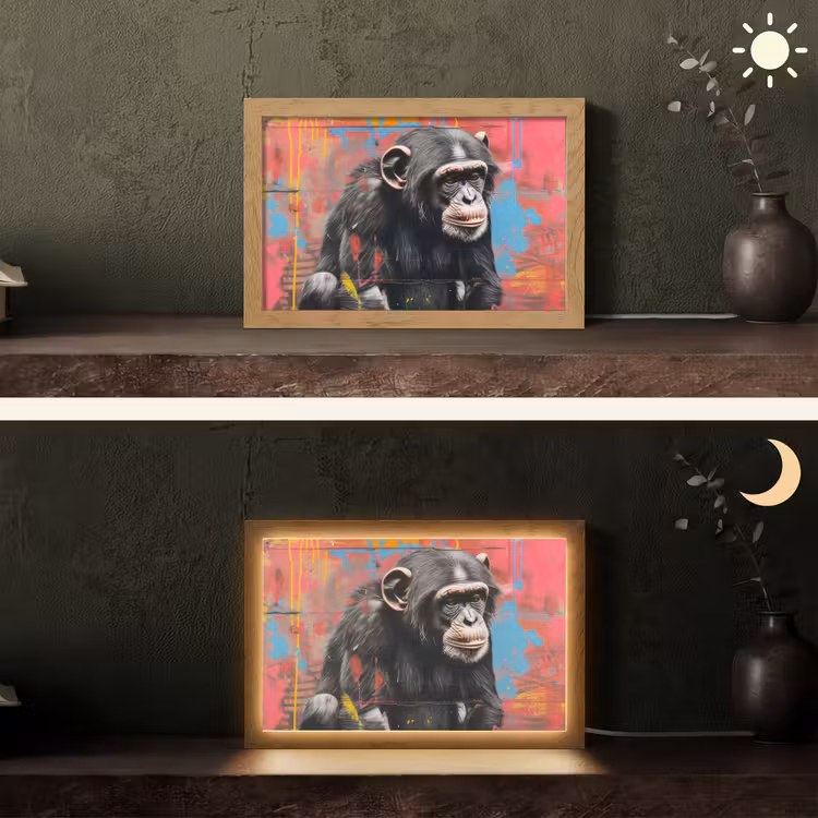 Graffiti - Chimpansee - Aap - Dieren - Street art Light Box met kabel (Tafellamp) klein -sfeer3