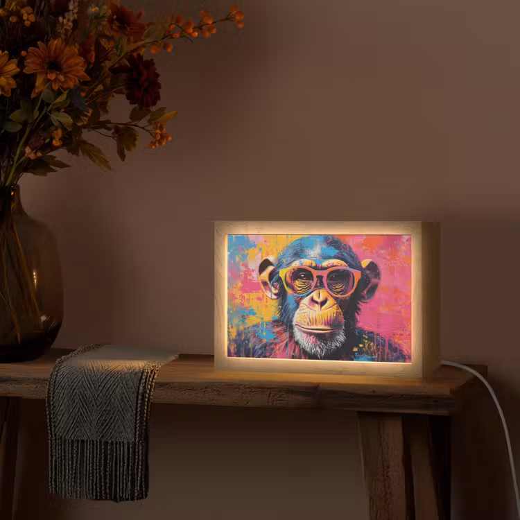 Graffiti - Chimpansee - Aap - Bril - Kleurrijk Light Box met kabel (Tafellamp) klein -sfeer4