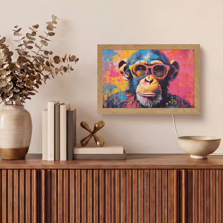 Graffiti - Chimpansee - Aap - Bril - Kleurrijk Light Box met kabel (Tafellamp) klein -sfeer2