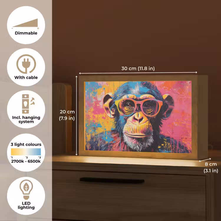 Graffiti - Chimpansee - Aap - Bril - Kleurrijk Light Box met kabel (Tafellamp) klein -USP_EN