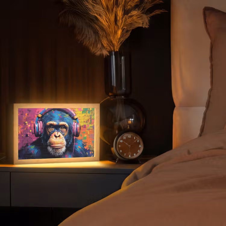 Graffiti - Chimpansee - Street art - Koptelefoon - Aap Light Box met kabel (Tafellamp) klein -sfeer1