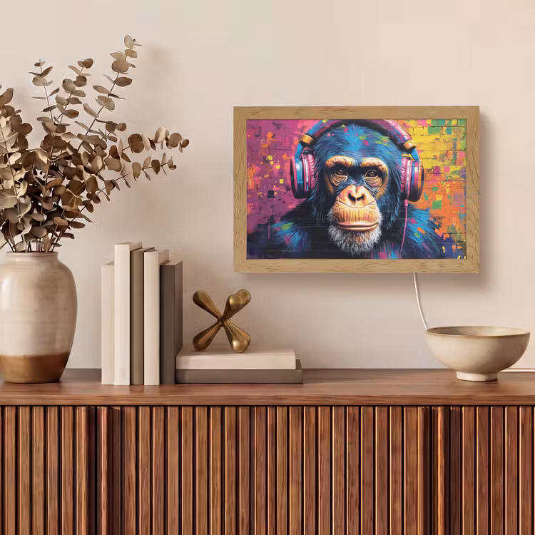 Graffiti - Chimpansee - Street art - Koptelefoon - Aap Light Box met kabel (Tafellamp) klein -sfeer2