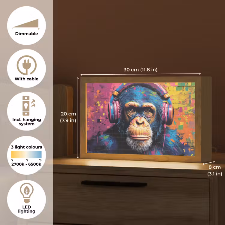 Graffiti - Chimpansee - Street art - Koptelefoon - Aap Light Box met kabel (Tafellamp) klein -USP_EN