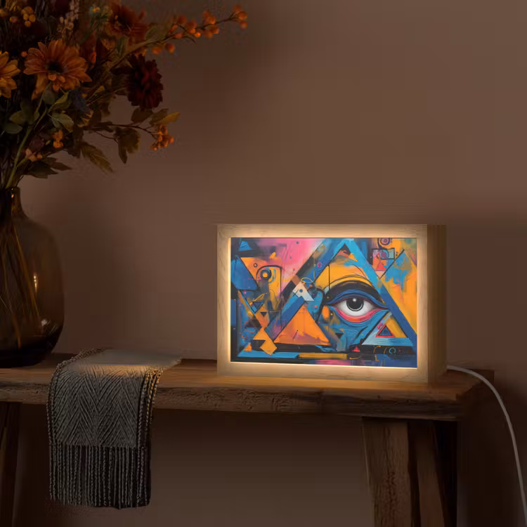Graffiti - Kleuren - Oog - Kunst Light Box met kabel (Tafellamp) klein -sfeer4