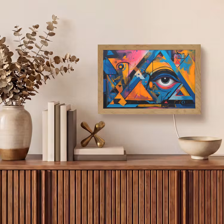 Graffiti - Kleuren - Oog - Kunst Light Box met kabel (Tafellamp) klein -sfeer2