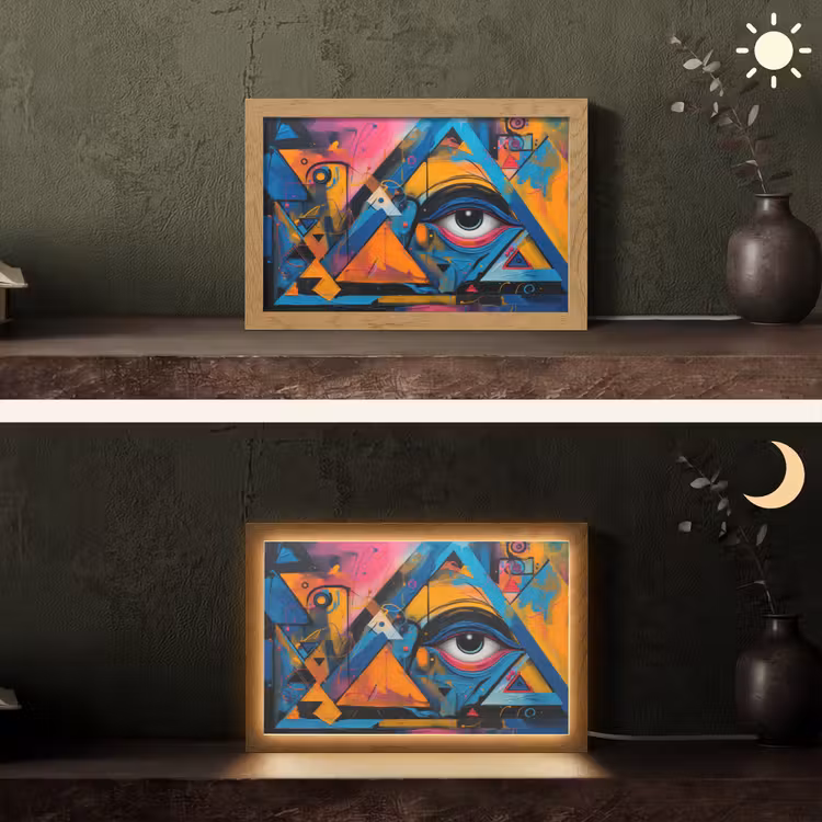 Graffiti - Kleuren - Oog - Kunst Light Box met kabel (Tafellamp) klein -sfeer3
