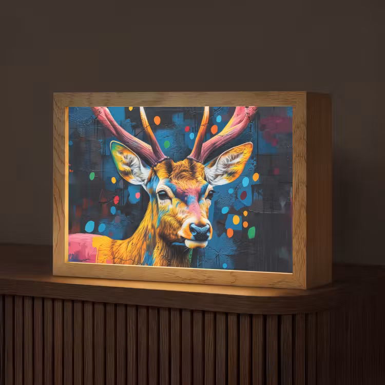 Graffiti - Hert - Dier - Kleurrijk Light Box met kabel (Tafellamp) klein -z3d_website