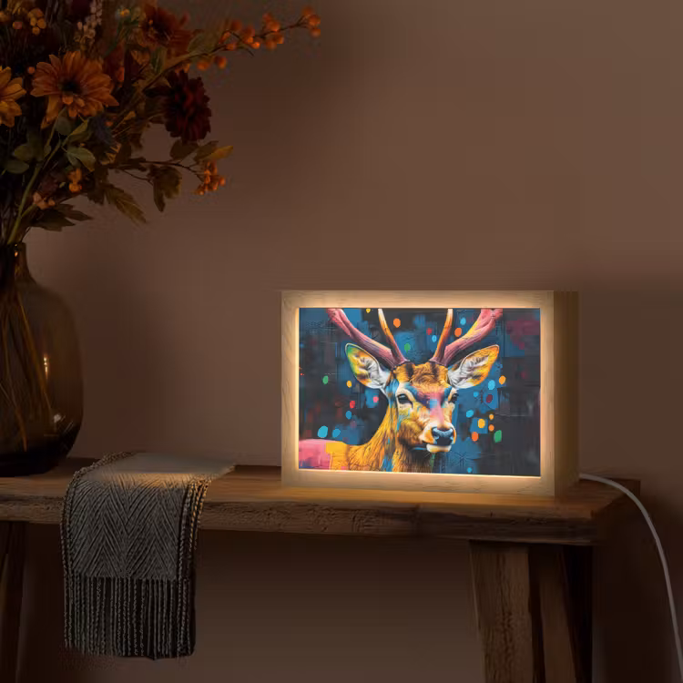 Graffiti - Hert - Dier - Kleurrijk Light Box met kabel (Tafellamp) klein -sfeer4