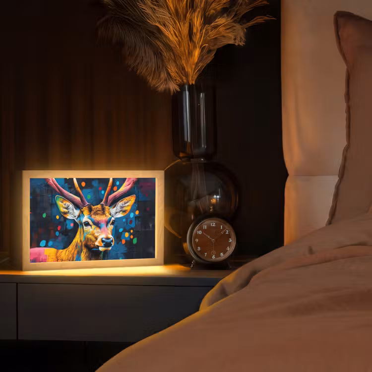 Graffiti - Hert - Dier - Kleurrijk Light Box met kabel (Tafellamp) klein -sfeer1