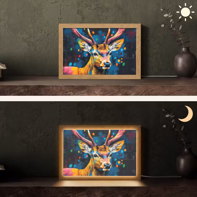 Graffiti - Hert - Dier - Kleurrijk Light Box met kabel (Tafellamp) klein -sfeer3
