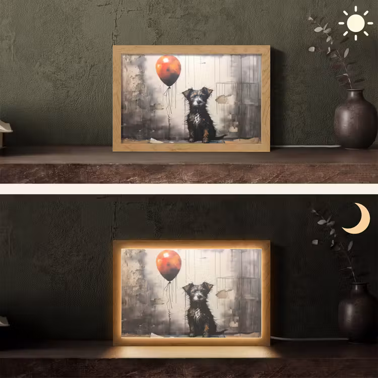 Graffiti - Hond - Ballon - Dieren Light Box met kabel (Tafellamp) klein -sfeer3