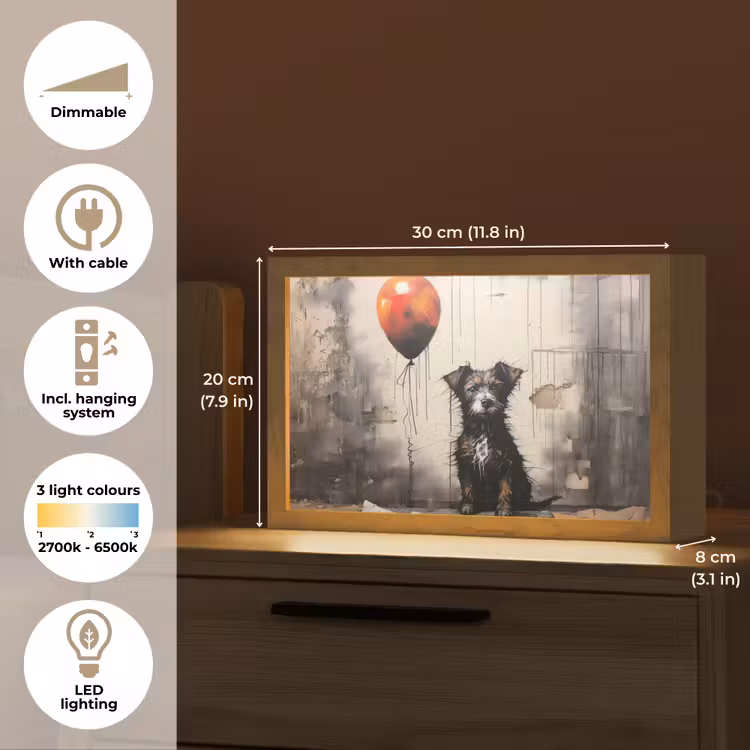 Graffiti - Hond - Ballon - Dieren Light Box met kabel (Tafellamp) klein -USP_EN