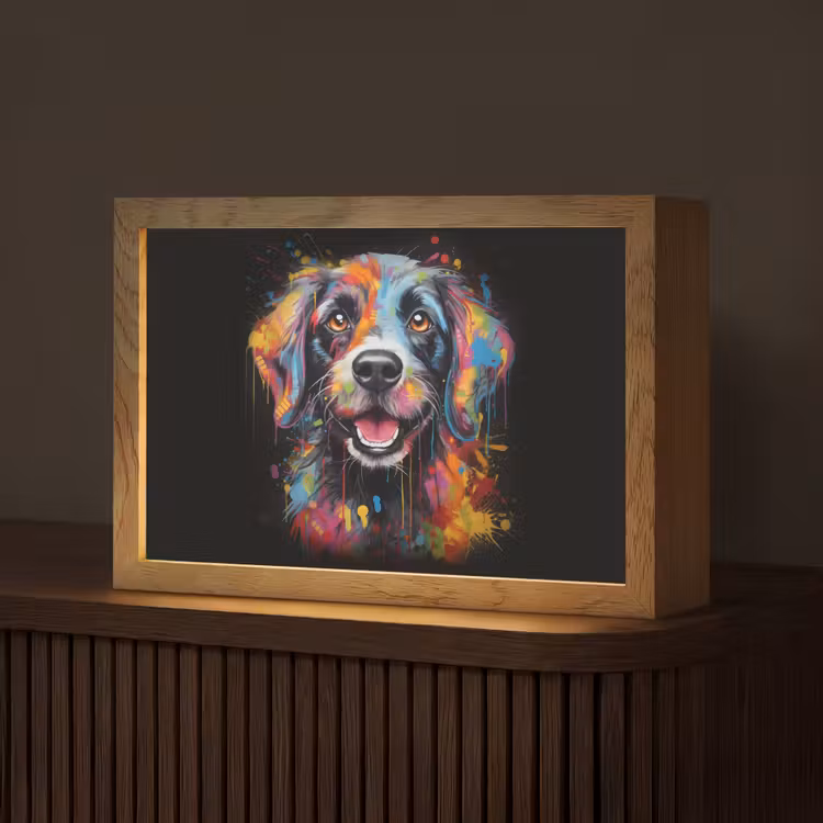 Graffiti - Hond - Zwart - Kleuren Light Box met kabel (Tafellamp) klein -z3d_website