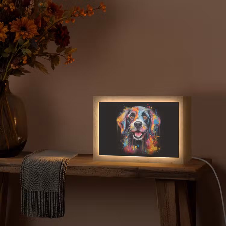 Graffiti - Hond - Zwart - Kleuren Light Box met kabel (Tafellamp) klein -sfeer4